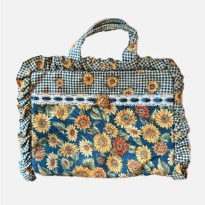 Vintage Book Bag Floral Blue and Yellow with Lace Ribbon Detail & Ruffles Bible